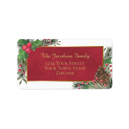 Festive Holly & Pine Holiday Return Address Etiket (Voorkant)