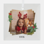 Festive Holly & Pine with Gold Lijst Photo Glas Ornament (Achterkant)