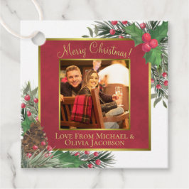 Festive Holly & Pine with Photo Merry Kerstmis Bedankjes Labels