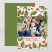Festive Holly Prettige feestdagen Fotokaart Feestdagenkaart (Voorkant / Achterkant)