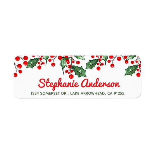 Festive Holly Return-adreslabel Etiket (Voorkant)