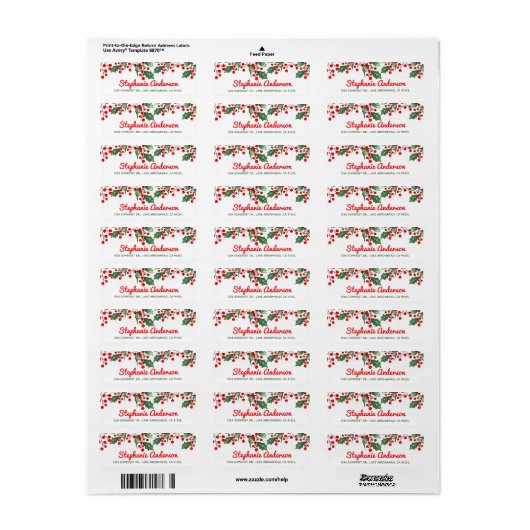 Festive Holly Return-adreslabel Etiket (Full Sheet)
