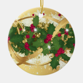 Festive Holly Ribbon — Elegant Christmas Design Keramisch Ornament