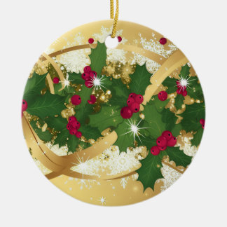 Festive Holly Ribbon — Elegant Christmas Design Keramisch Ornament