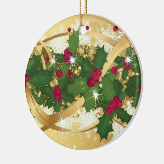 Festive Holly Ribbon — Elegant Christmas Design Keramisch Ornament (Links)