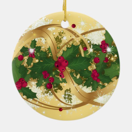 Festive Holly Ribbon — Elegant Christmas Design Keramisch Ornament (Achterkant)