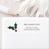 Festive Holly Sprig Feestdagen kerstadres Etiket (Insitu)