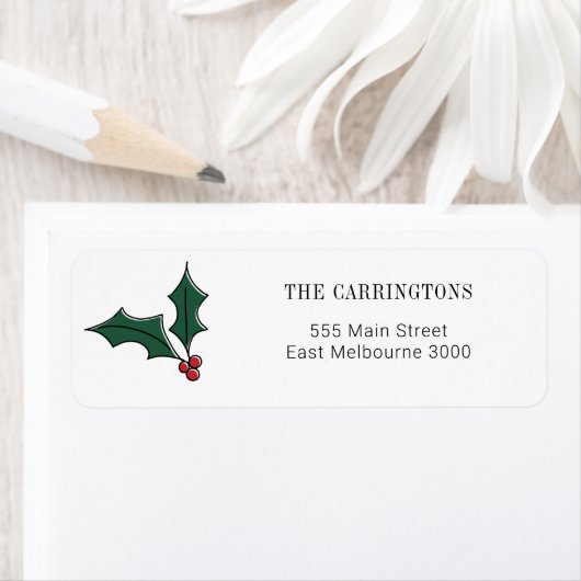 Festive Holly Sprig Feestdagen kerstadres Etiket (Insitu)