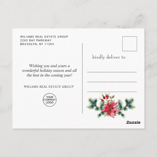 Festive Holly WreatCorporate Kerstfeestdag Briefkaart (Achterkant)