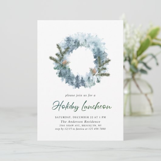 Festive Holly Wreate Kerstfeestdag Luncheon Kaart (Staand voorkant)
