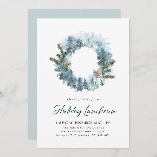 Festive Holly Wreate Kerstfeestdag Luncheon Kaart (Voorkant / Achterkant)