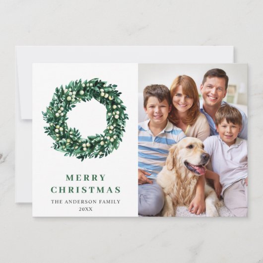 Festive Holly Wreater Kerstmis 4 PHOTO Greeting Feestdagenkaart (Voorkant)