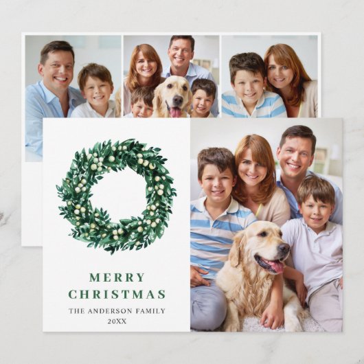 Festive Holly Wreater Kerstmis 4 PHOTO Greeting Feestdagenkaart (Voorkant / Achterkant)