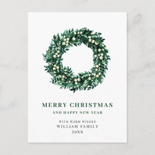 Festive Holly Wreatest Kerstgroeting Holiday Briefkaart (Voorkant)