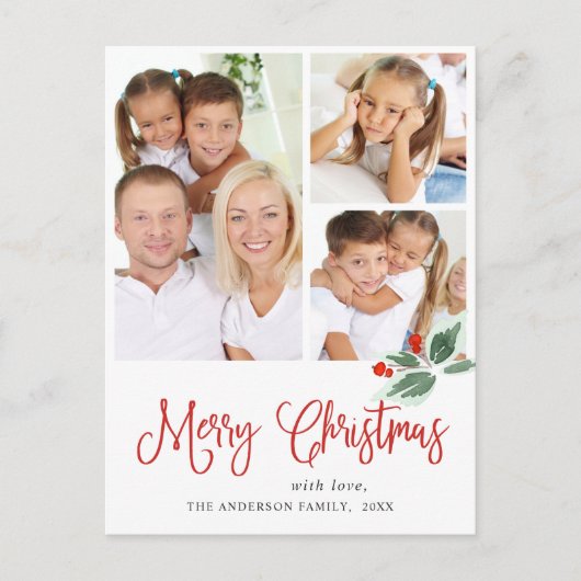 Festive Holly Wreatest Kerstgroeting Holiday Briefkaart (Voorkant)