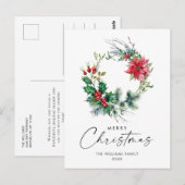 Festive Holly Wreatest Kerstgroeting Holiday Briefkaart (Voorkant / Achterkant)