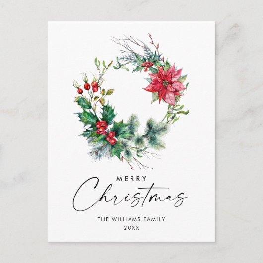 Festive Holly Wreatest Kerstgroeting Holiday Briefkaart (Voorkant)