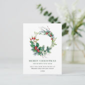 Festive Holly Wreatest Kerstgroeting Holiday Briefkaart (Staand voorkant)