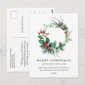 Festive Holly Wreatest Kerstgroeting Holiday Briefkaart (Voorkant / Achterkant)