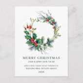 Festive Holly Wreatest Kerstgroeting Holiday Briefkaart (Voorkant)