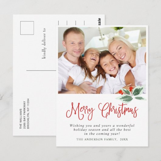 Festive Holly Wreatest Kerstgroeting Holiday Po Briefkaart (Voorkant / Achterkant)