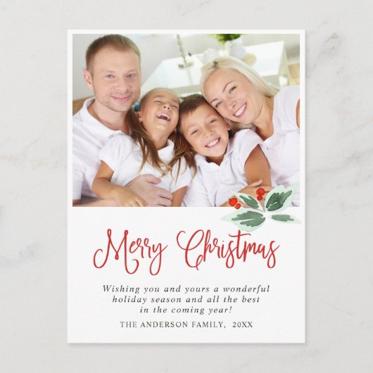 Festive Holly Wreatest Kerstgroeting Holiday Po Briefkaart (Voorkant)