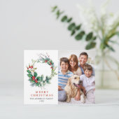 Festive Holly Wreath Merry Kerstfeestay FOTO Briefkaart (Staand voorkant)