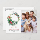 Festive Holly Wreath Merry Kerstfeestay FOTO Briefkaart (Voorkant / Achterkant)