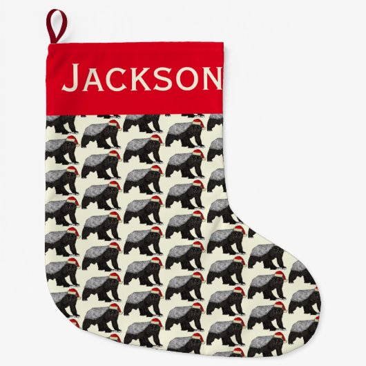 Festive Honey Badger Badass Santa Animal Naam toev Grote Kerstsok (Voorkant)