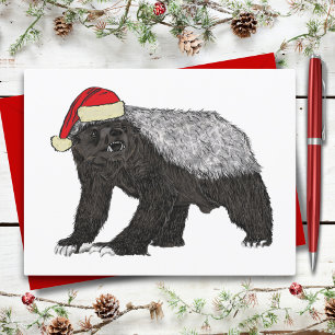 Festive Honey Badger Badass Santa Funny Kerstmis Briefkaart