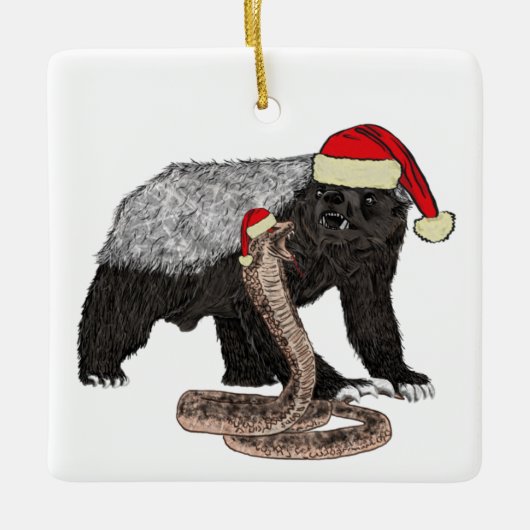 Festive Honey Badger verses Snake Funny Badass Keramisch Ornament (Voorkant)