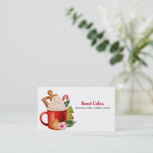 Festive Hot Cocaca Cookie Snoep kerstbakkerij Visitekaartje (Staand voorkant)