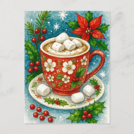 Festive Hot Cocoa Christmas Postcard Feestdagenkaart (Voorkant)