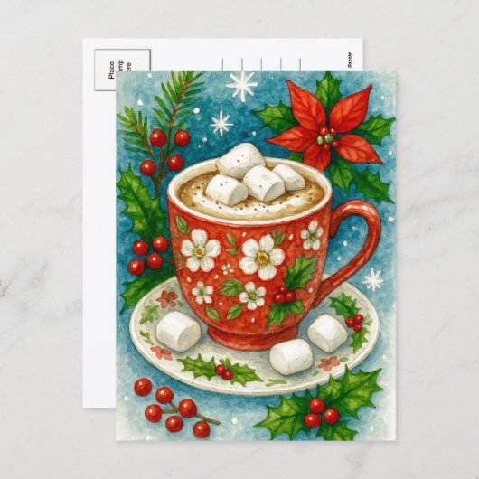 Festive Hot Cocoa Christmas Postcard Feestdagenkaart (Voorkant / Achterkant)