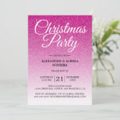 Festive Hot Pink Glitter Ombre Kerstfeest Kaart (Staand voorkant)
