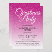 Festive Hot Pink Glitter Ombre Kerstfeest Kaart (Voorkant / Achterkant)