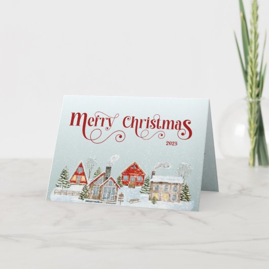 Festive Houses Folded Christmas Holiday Card Bedankkaart (Voorkant)