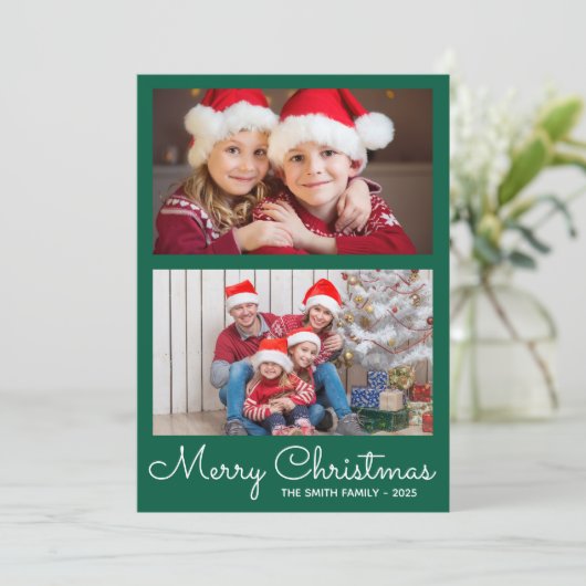 Festive Hunter Green 2 Photo Collage Feestdagenkaart (Staand voorkant)