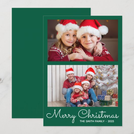 Festive Hunter Green 2 Photo Collage Feestdagenkaart (Voorkant / Achterkant)