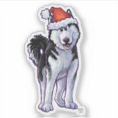 Festive Husky in een Santa Hat Sticker (Voorkant)