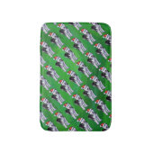 Festive Husky in Santa Hat op Green Badmat (Voorkant Verticaal)