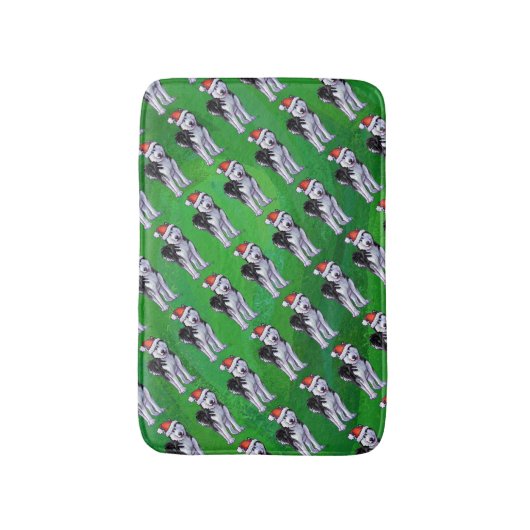 Festive Husky in Santa Hat op Green Badmat (Voorkant Verticaal)