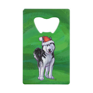 Festive Husky in Santa Hat op Green Creditkaart Flessenopener