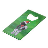 Festive Husky in Santa Hat op Green Creditkaart Flessenopener (Achterkant Gekanteld)
