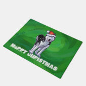 Festive Husky in Santa Hat op Green Deurmat (Schuin)