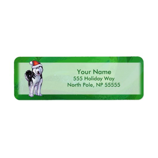 Festive Husky in Santa Hat op Green Etiket (Voorkant)