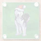Festive Husky in Santa Hat op Green Glazen Onderzetter (Achterkant)