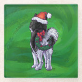 Festive Husky in Santa Hat op Green Glazen Onderzetter (Voorkant)