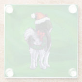 Festive Husky in Santa Hat op Green Glazen Onderzetter (Achterkant)