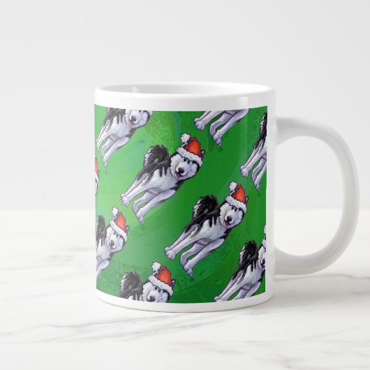 Festive Husky in Santa Hat op Green Grote Koffiekop (Rechts)